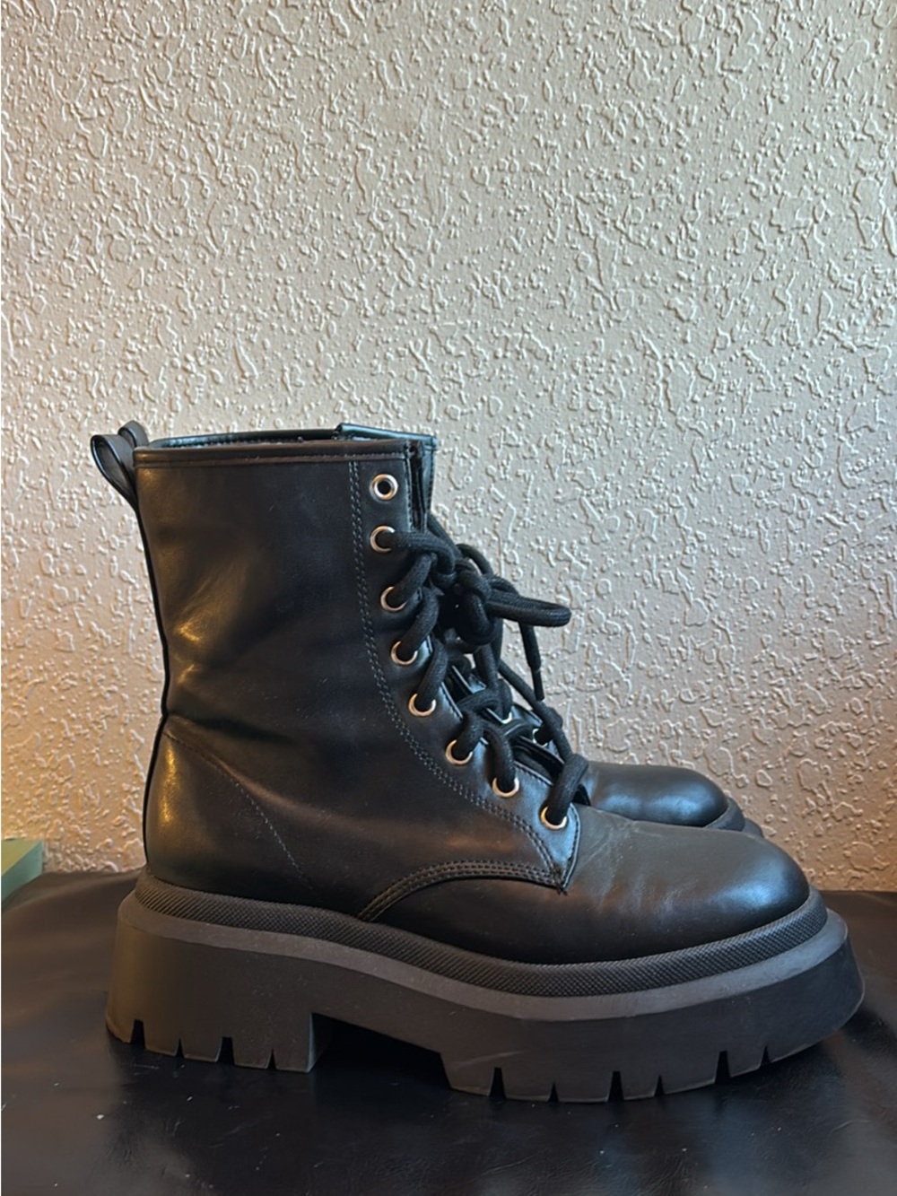 Platform Black Chunky Lug Sole Combat Boots Lace Up Women's 7.5